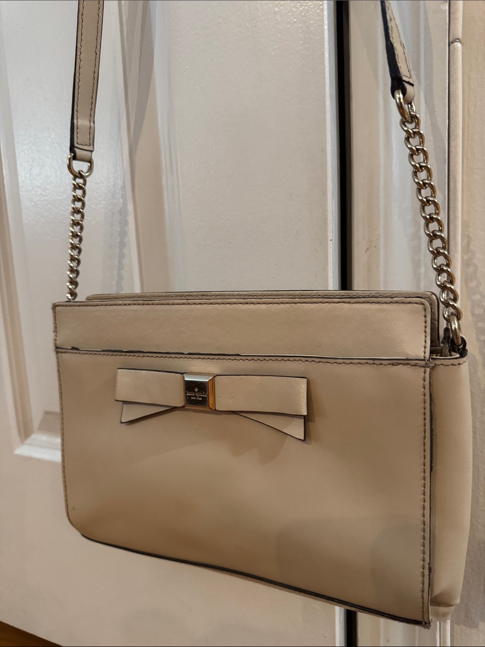 kate spade Cream Leather Bow Crossbody with Gold Chain